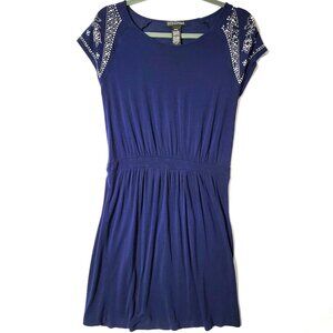 DESIGN 365 Mini Dress Womens Size Small Silver Studded Accents Dark Navy Blue
